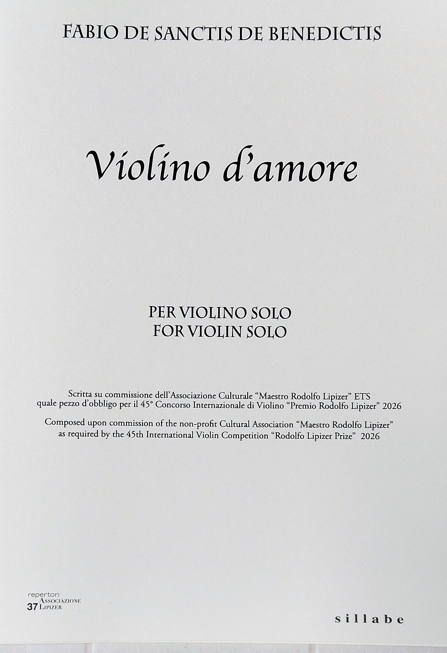 De SANCTIS De BENEDICTIS Fabio - Violino d'amore per violino solo