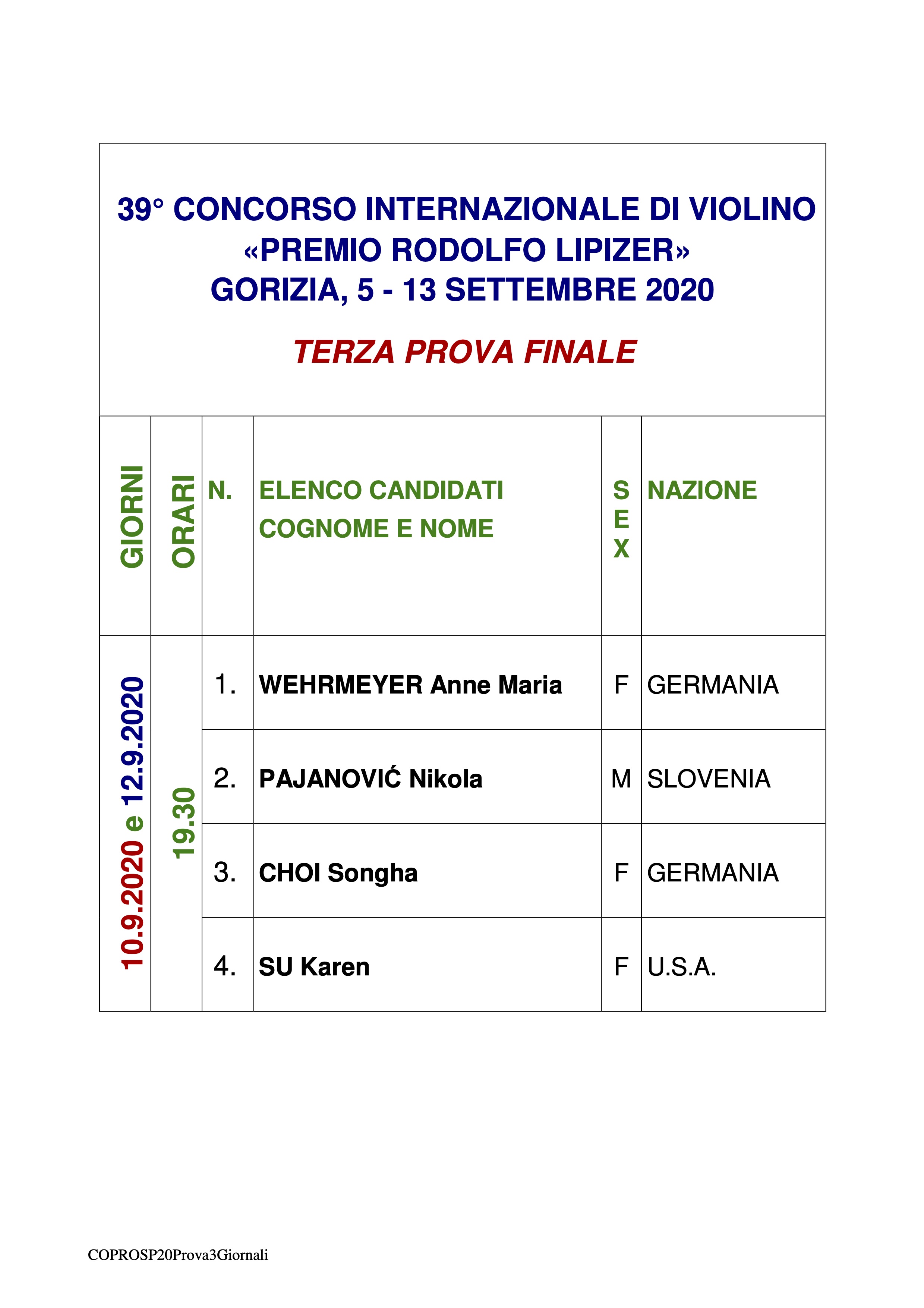 calendario finale